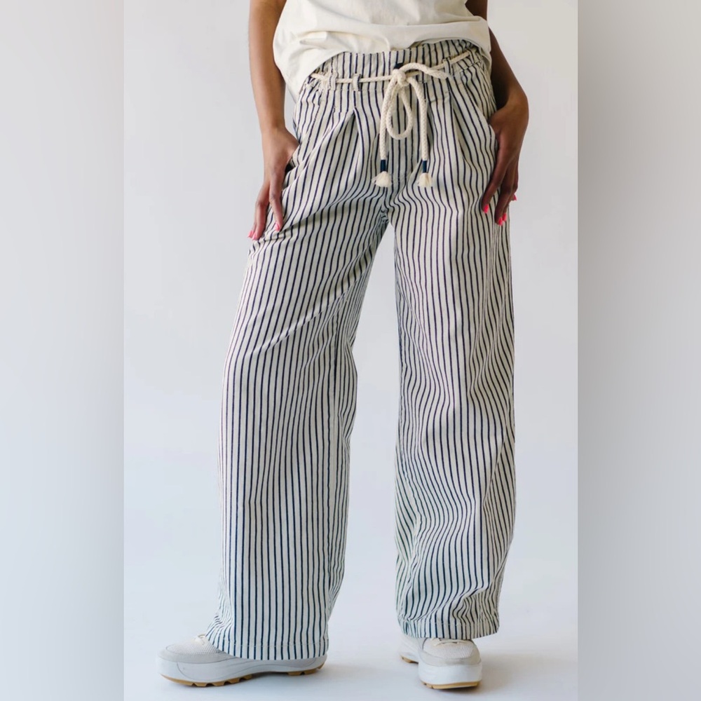 Free People Striped Wide Leg Pants - Black and White